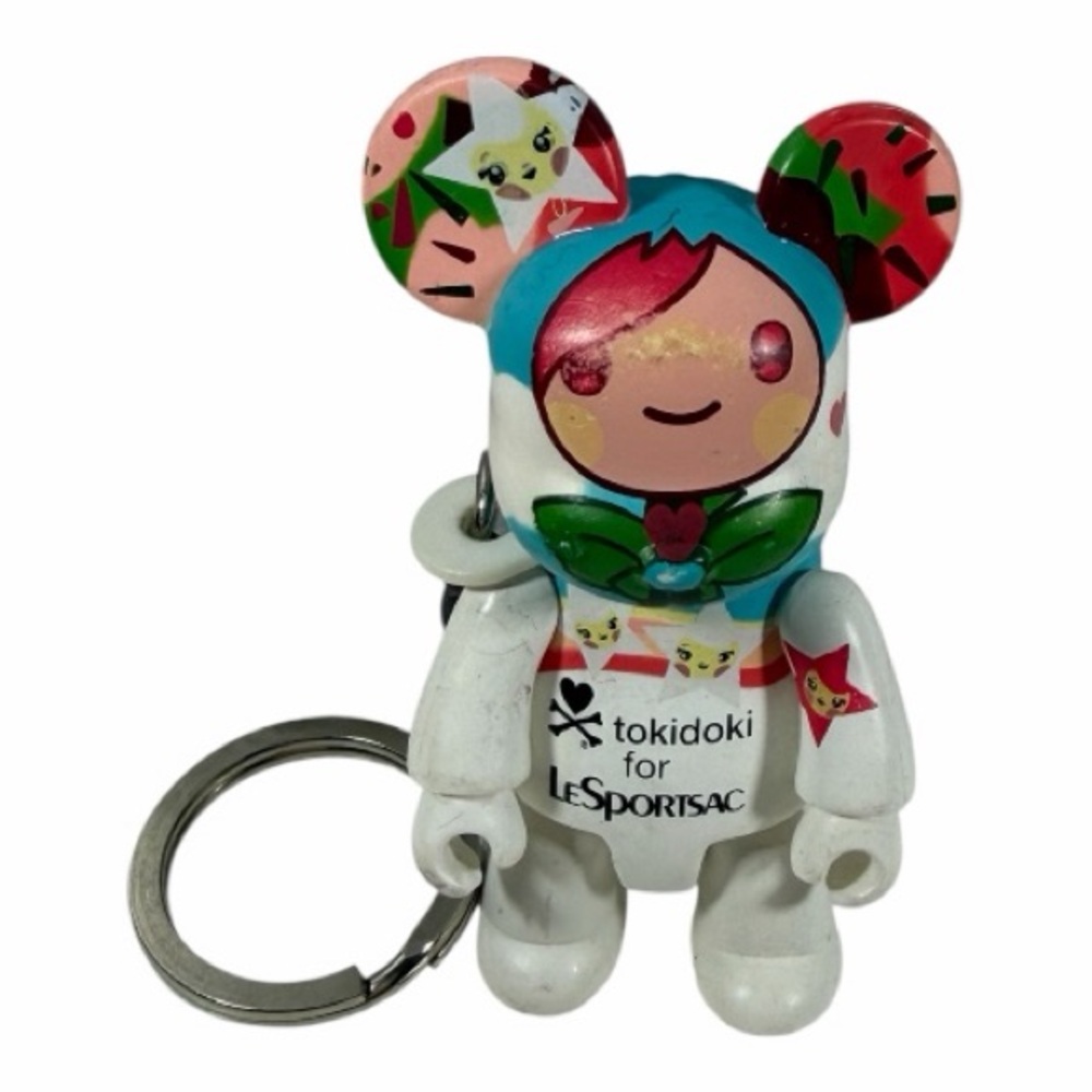 tokidoki White Multicolor Bearbrick Keychain with Pink & Teal Accents